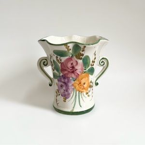 FTD Double Handle Multicolor Floral Hand Painted Ceramic Italy Mini Vase